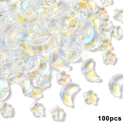 100Pcs 2 Styles Transparent Spray Painted Glass Beads GLAA-YW0005-14C-1