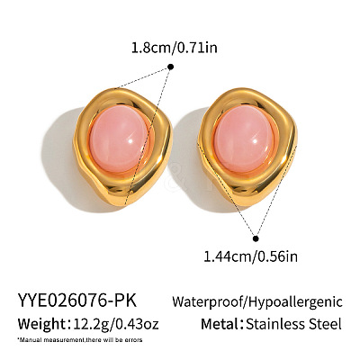 304 Stainless Steel Natural Rose Quartz Stud Earrings for Women OU7519-2-1
