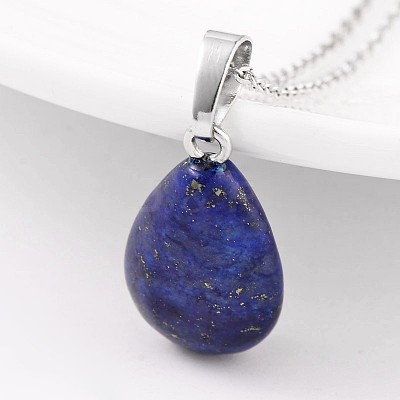 Teardrop Platinum Tone Brass Lapis Lazuli Pendants G-F267-02A-1