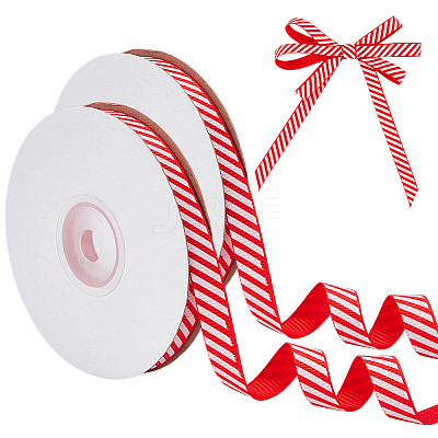 25 Yards Christmas Striped Polyester Grosgrain Ribbon OCOR-WH0090-96-1