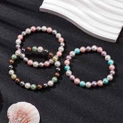 Shell Pearl Beads Stretch Bracelets For Women BJEW-JB11340-1