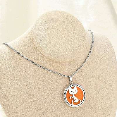 316 Surgical Stainless Steel Aromatherapy Diffuser Perfume Hollow Flat Round Pendant Box Chain Necklaces NJEW-R016-01P-07-1