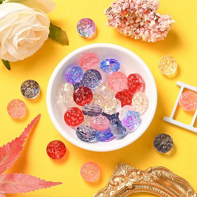 35Pcs Transparent Spray Painted Glass Beads GLAA-YW0001-61-1