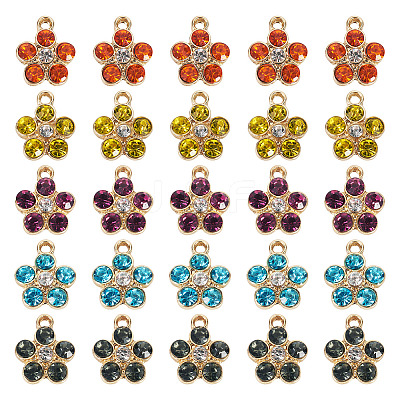 25Pcs 5 Colors Alloy with Rhinestone Pendants FIND-TA0009-29-1