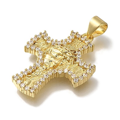 Cross Rack Plating Brass Micro Pave Clear Cubic Zirconia Pendant KK-U019-19G-1
