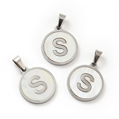 304 Stainless Steel with White Shell Pendants STAS-G268-01S-P-1