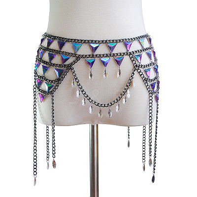 Alloy with Acrylic Triangle Layered Tassel Sexy Skirt Waist Belly Chains for Women FS-WG1530F-01-1