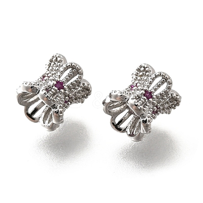 Brass Micro Pave Magenta Cubic Zirconia Beads KK-M318-24P-01-1