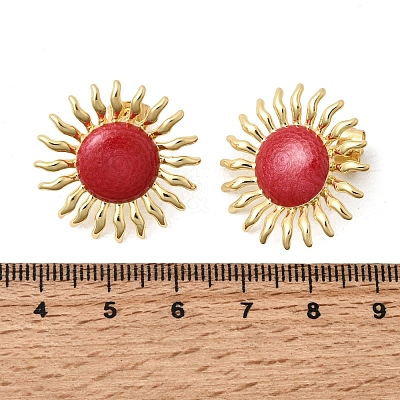 Sun Brass Stud Earrings EJEW-D352-02G-02-1