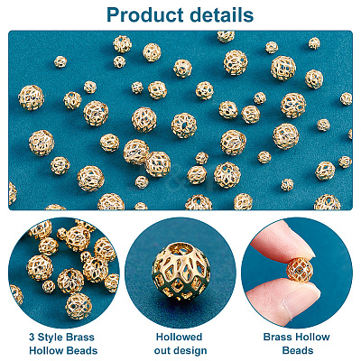 60Pcs 3 Style Brass Hollow Beads KK-PH0009-25-1