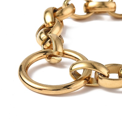 PVD Vacuum Plating 304 Stainless Steel Ring & Oval Link Chain Bracelets for Women Men BJEW-P287-01G-1