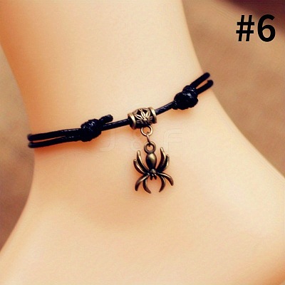 Beach Alloy Charm Adjustable Waxed Cord Anklets for Women FS-WG9CC8A-06-1
