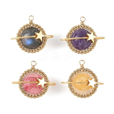4Pcs 4 Styles Natural Labradorite & Yellow Hematoid Quartz & Amethyst & Dyed Green Jade Copper Wire Wrapped Pendants PALLOY-TA00426-1