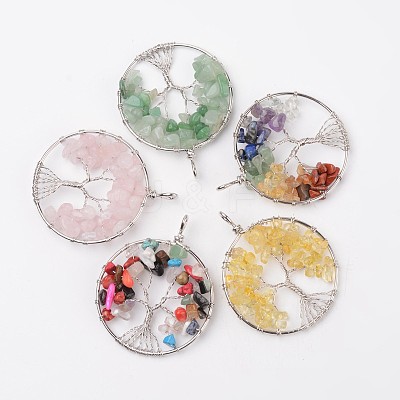 Tree of Life Natural & Synthetic Mixed Stone Big Pendants G-L455-D-1
