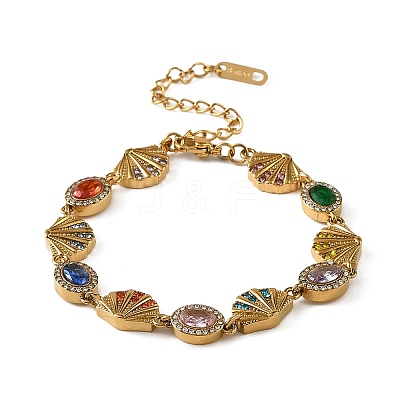 Ocean Theme 304 Stainless Steel Rhinestone Link Chain Bracelets for Women SA-CBA183D-09A-G-1