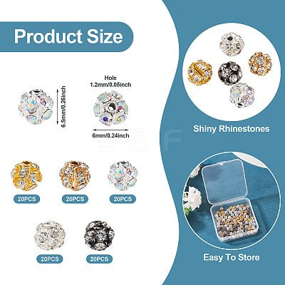 100Pcs 5 Colors Brass Rhinestone Beads KK-TA0002-11A-1