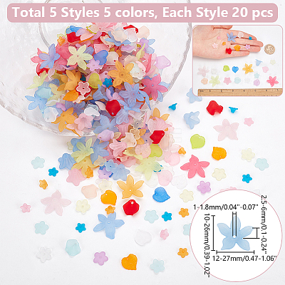 500Pcs 25 Styles Transparent Acrylic Bead Caps & Charms FACR-WR0001-01-1