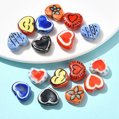 16Pcs 8 Colors Handmade Porcelain Beads PORC-YW0001-49-1