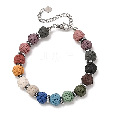Chakra Dyed Round Natural Lava Rock Beaded Bracelets GG-CBA922D-03-1