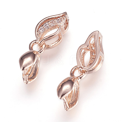 Long-Lasting Plated Brass Micro Pave Cubic Zirconia Ice Pick Pinch Bails X-ZIRC-F063-03RG-1