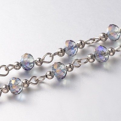 Trendy Handmade Faceted Rondelle Glass Beads Chains for Necklaces Bracelets Making AJEW-JB00123-05-1