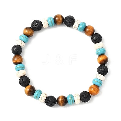 Synthetic Turquoise & Natural Lava Rock Stretch Bracelets BJEW-JB12638-1