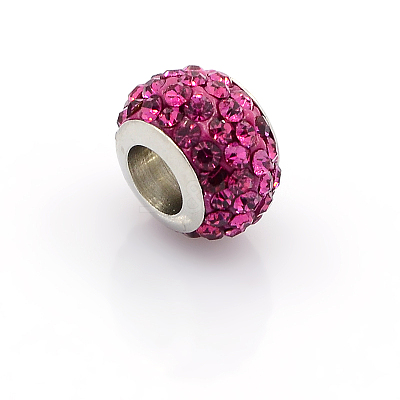 304 Stainless Steel Polymer Clay Rhinestone European Beads CPDL-J015-M-1