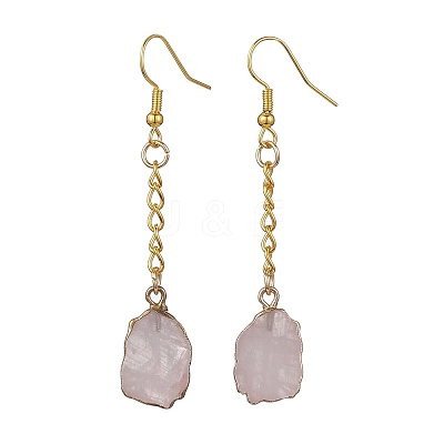 Nuggets Natural Rose Quartz Dangle Earrings EJEW-JE05683-02-1