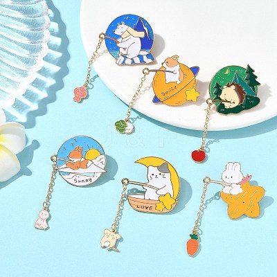 6Pcs 6 Styles Zinc Alloy Enamel Animal Fishing Pins JEWB-CJ0001-56-1