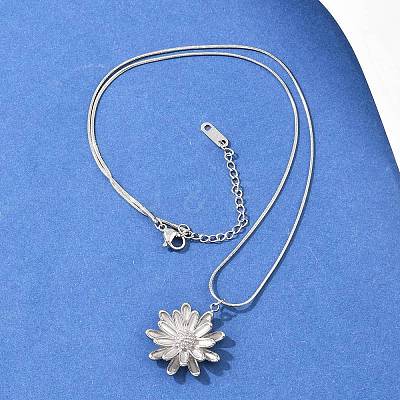304 Stainless Steel Flower Pendant Round Snake Chain Necklaces for Women NJEW-G188-02P-1