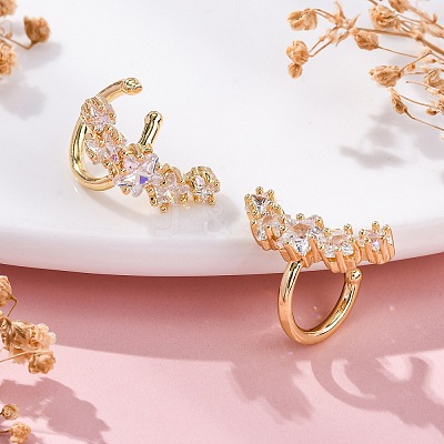 Rack Plating Star Brass Micro Pave Clear Cubic Zirconia Cuff Earrings EJEW-H147-16G-1
