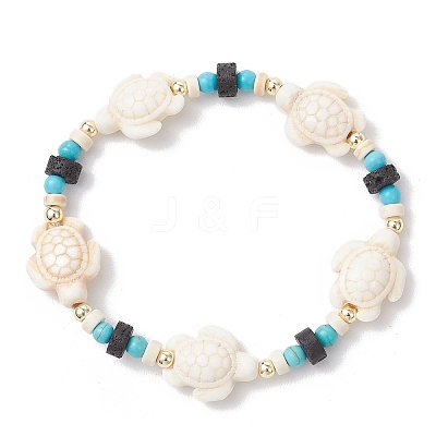 Synthetic Turquoise & Natural Lava Rock Beads Stretch Bracelets for Men Women BJEW-JB11988-01-1