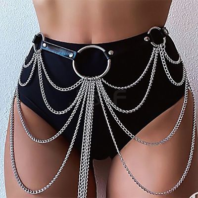 Ring Alloy Layered Chain Tassel with Imitation Leather Waist Belly Chains for Women FS-WG3DEB2-01-1