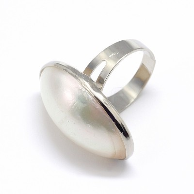 Platinum Plated Brass White Shell Finger Rings RJEW-E023-03-1