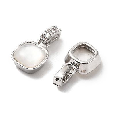 Brass Micro Pave Cubic Zirconia with Natural Shell Charms KK-G533-15P-1