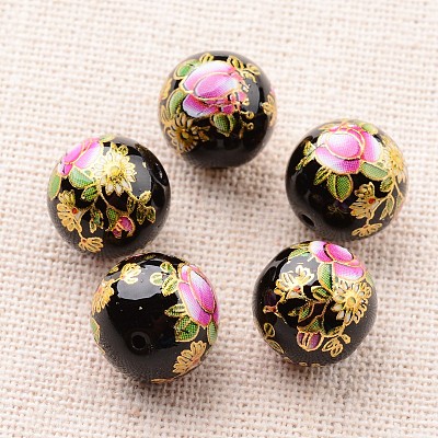 Flower Picture Printed Glass Round Beads LS-GLAA-J087-12mm-A09-1