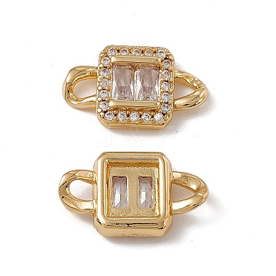Rack Plating Brass Pave Clear Cubic Zirconia Connector Charms KK-C007-36G-1