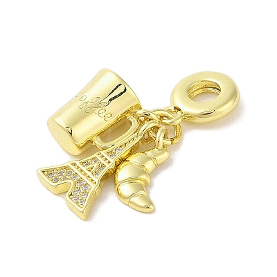 Rack Plating Brass Micro Pave Clear Cubic Zirconia European Dangle Charms X-KK-S380-26G-1