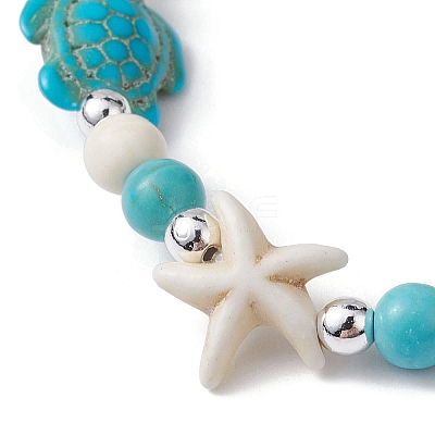 Turtle & Starfish Synthetic Turquoise Beaded Stretch Bracelet BJEW-JB09968-02-1