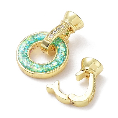 Rack Plating Brass Micro Pave Clear Cubic Zirconia Fold Over Ring Clasps KK-F858-08G-01-1