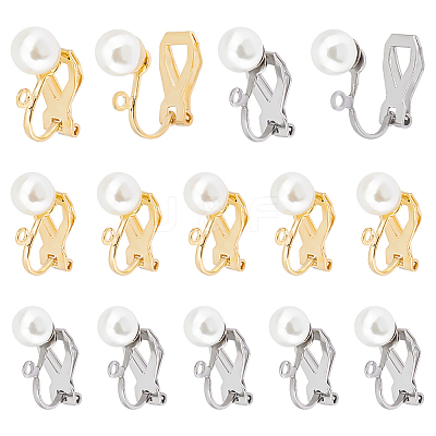 20Pcs 2 Colors 304 Stainless Steel Clip-on Earring Findings with Imitation Pearl Plastic Beaded STAS-UN0054-72-1