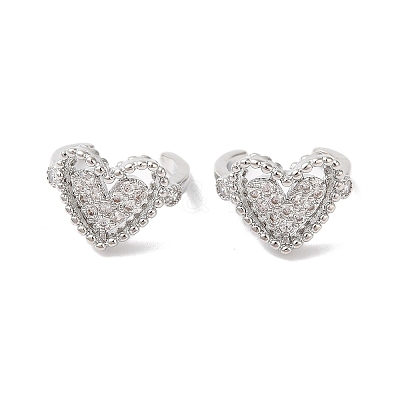 Hollow Heart Brass Micro Pave Cubic Zirconia Cuff Earrings for Women EJEW-P281-06P-1