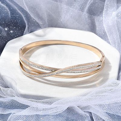 Ion Plating(IP) 304 Stainless Steel Polymer Clay Rhinestone Hinged Bangles for Women BJEW-A011-16RG-1