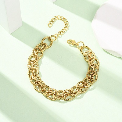 Hammered 304 Stainless Steel Oval Link Chain Bracelets for Women BJEW-F536-03G-1