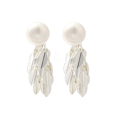 Brass Leaf Stud Earrings LS-EJEW-A121-11S-1