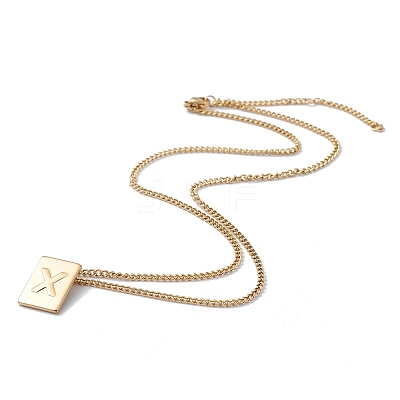Stainless Steel Initial Letter Rectangle Pendant Necklace for Men Women LS-NJEW-E090-01G-24-1