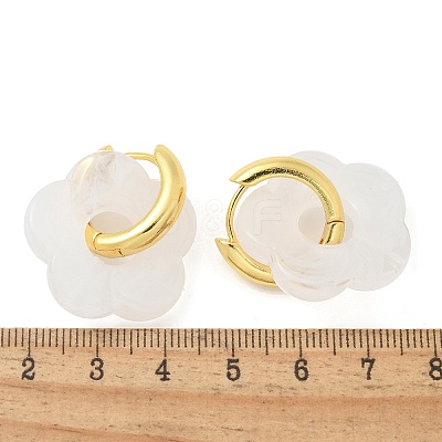 Brass Resin Flower Hoop Earrings for Women EJEW-U038-01G-07-1
