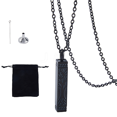 1Pc 304 Stainless Steel Tree of Life Cuboid Pendant Urn Ashes Necklaces NJEW-FH0001-35B-1