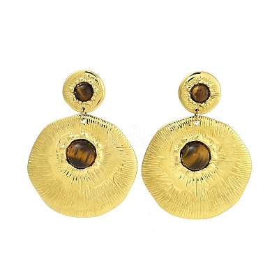 304 Stainless Steel Natural Tiger Eye Boho Stud Earrings EJEW-S244-01G-D-1