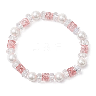 3Pcs 3 Colors Crackle Glass & Shell Pearl Beaded Stretch Bracelets for Women BJEW-JB12384-1